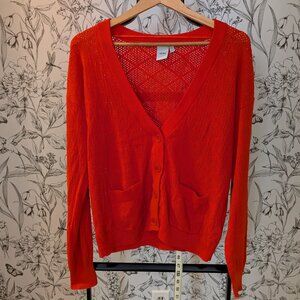 Ichi Red Button-Front Cardigan Sweater | 100% Cotton | Size M